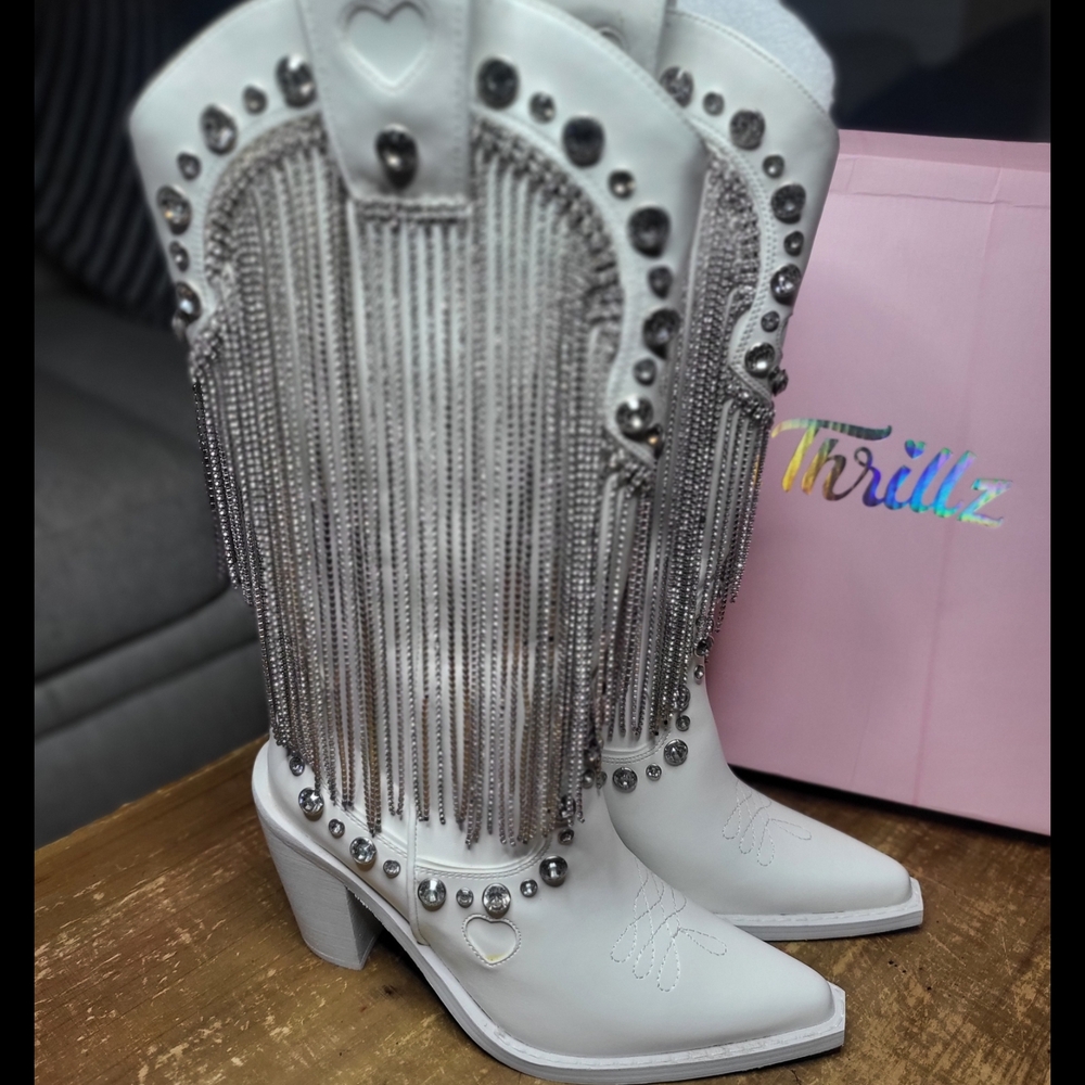 Sugar Thrillz White Rhinstone Western Boots Sz 7